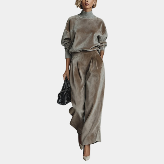 VERLAINE PARIS™| Ensemble en velours casual à col haut pour femme