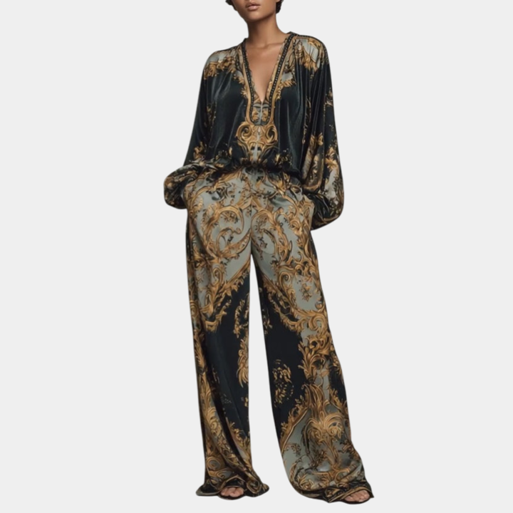 VERLAINE PARIS™| Ensemble Floral Baroque avec Pantalon Palazzo