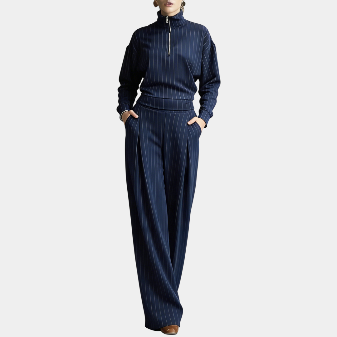 VERLAINE PARIS™| Ensemble à col montant avec fermeture éclair rayé