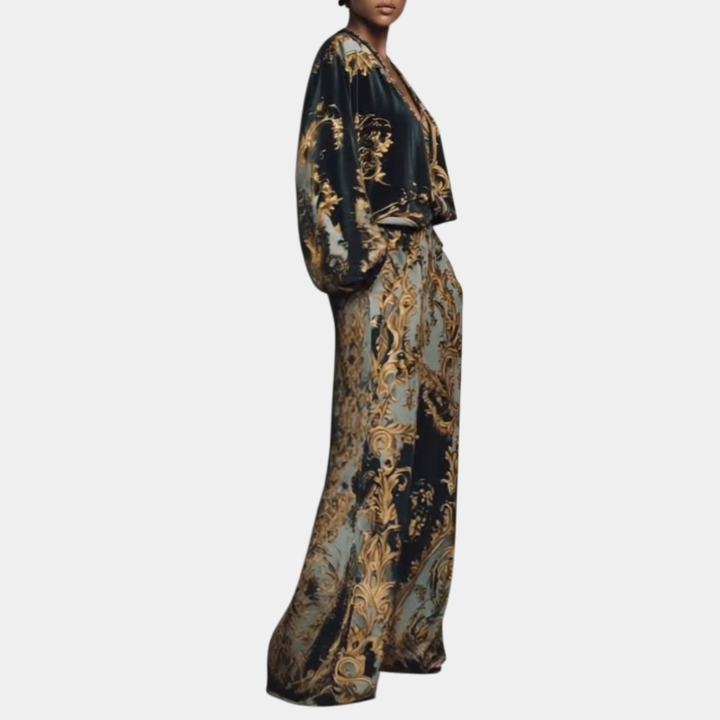 VERLAINE PARIS™| Ensemble Floral Baroque avec Pantalon Palazzo