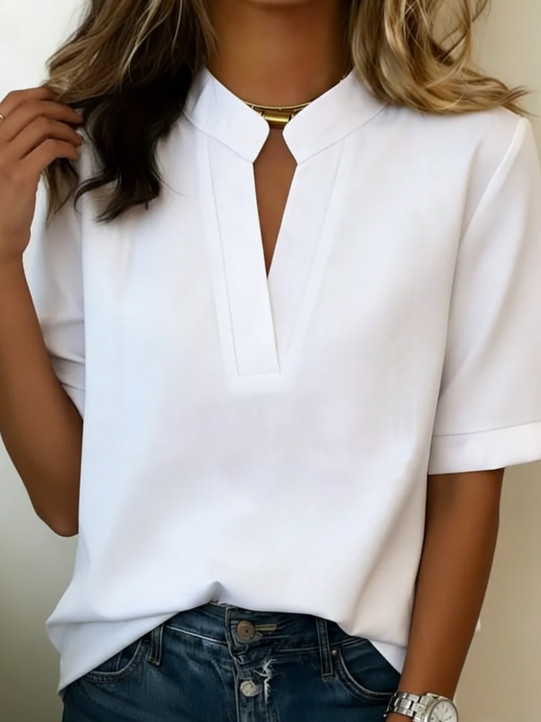 VERLAINE PARIS™| Blouse Chic à Col en V et Détail Doré