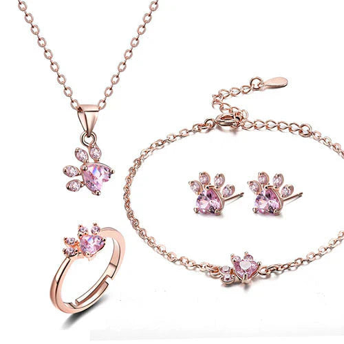 VERLAINE PARIS™ | Parure de bijoux 4 pièces avec patte et cœur en zirconia