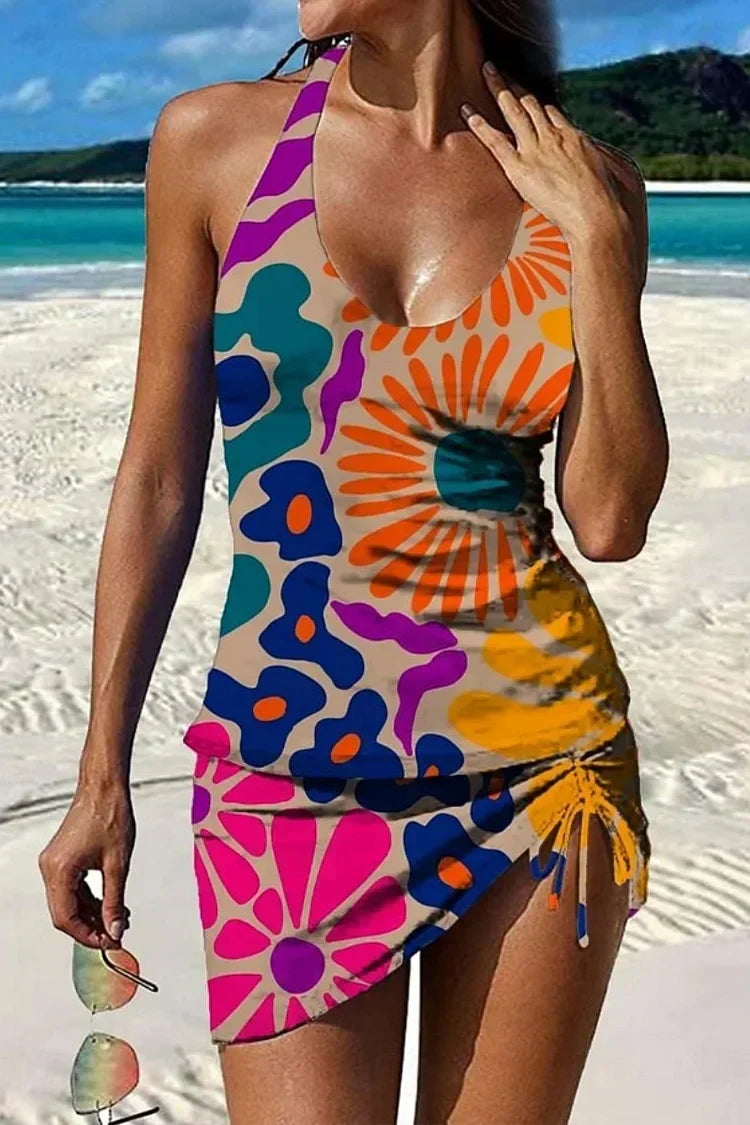 VERLAINE PARIS™– Tankini graphique fleuri avec short, effet ventre plat
