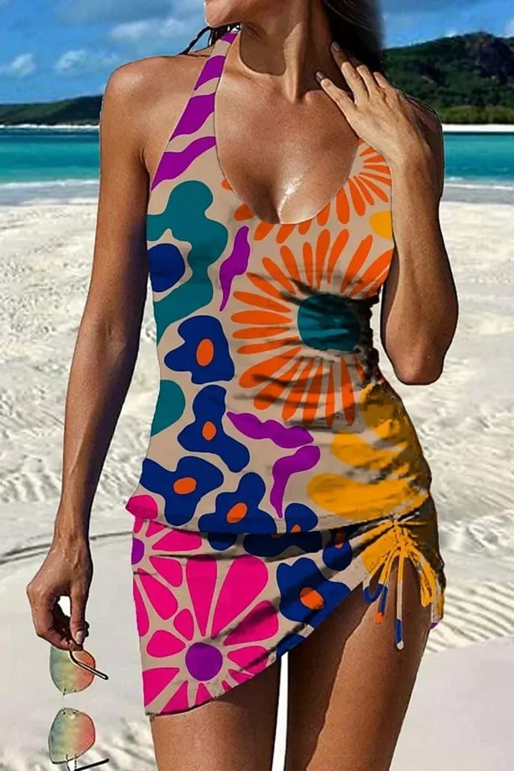 VERLAINE PARIS™– Tankini graphique fleuri avec short, effet ventre plat