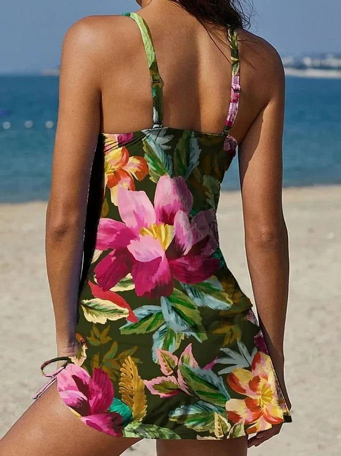 VERLAINE PARIS™– Tankini graphique fleuri avec short, effet ventre plat