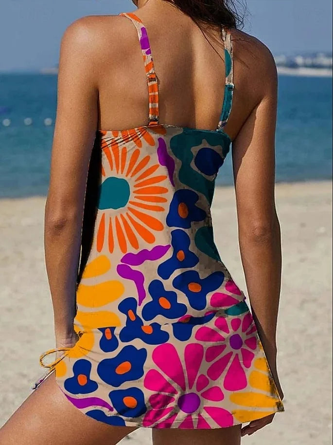 VERLAINE PARIS™– Tankini graphique fleuri avec short, effet ventre plat