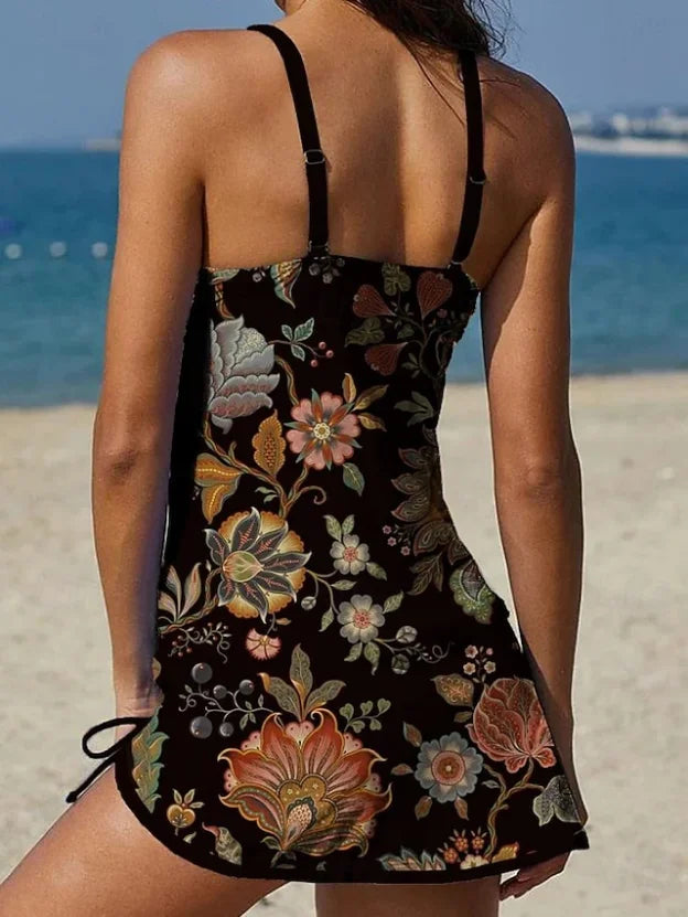 VERLAINE PARIS™– Tankini graphique fleuri avec short, effet ventre plat