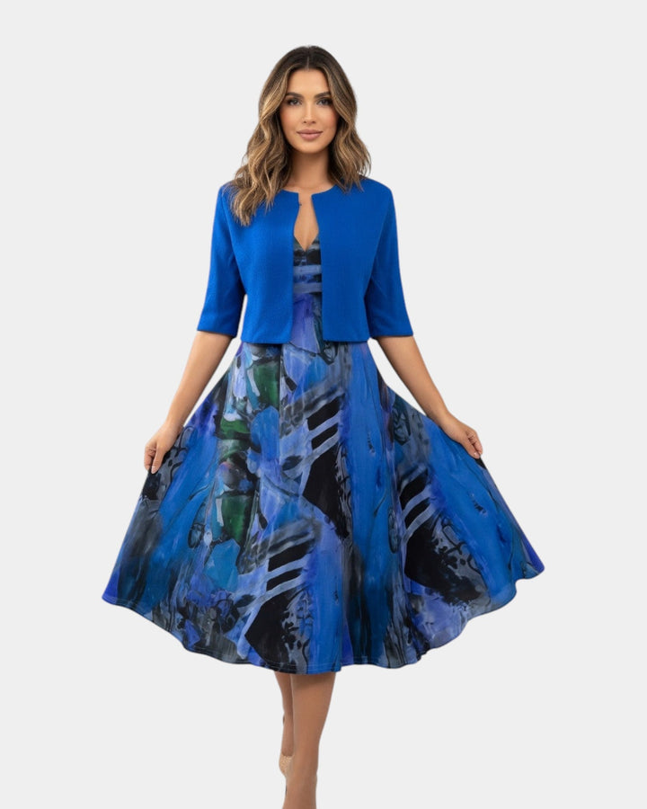 VERLAINE PARIS™| Robe midi fluide imprimée avec veste assortie