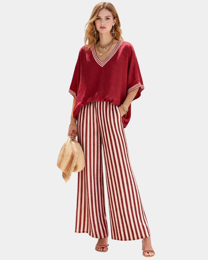 VERLAINE PARIS™| Ensemble pantalon et blouse à rayures
