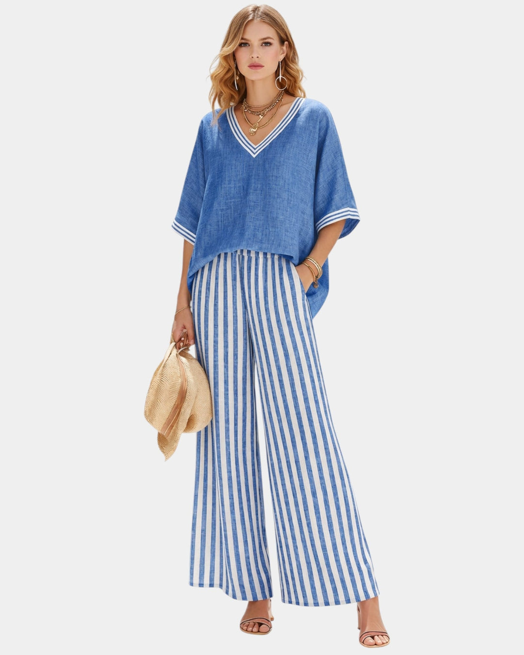 VERLAINE PARIS™| Ensemble pantalon et blouse à rayures