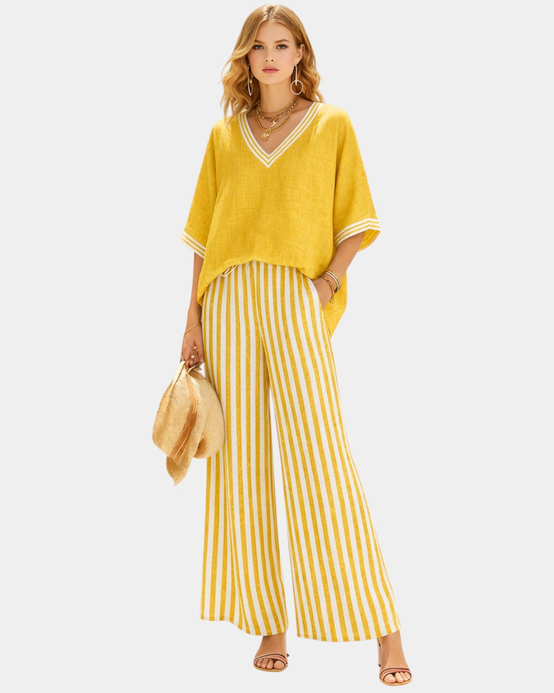VERLAINE PARIS™| Ensemble pantalon et blouse à rayures