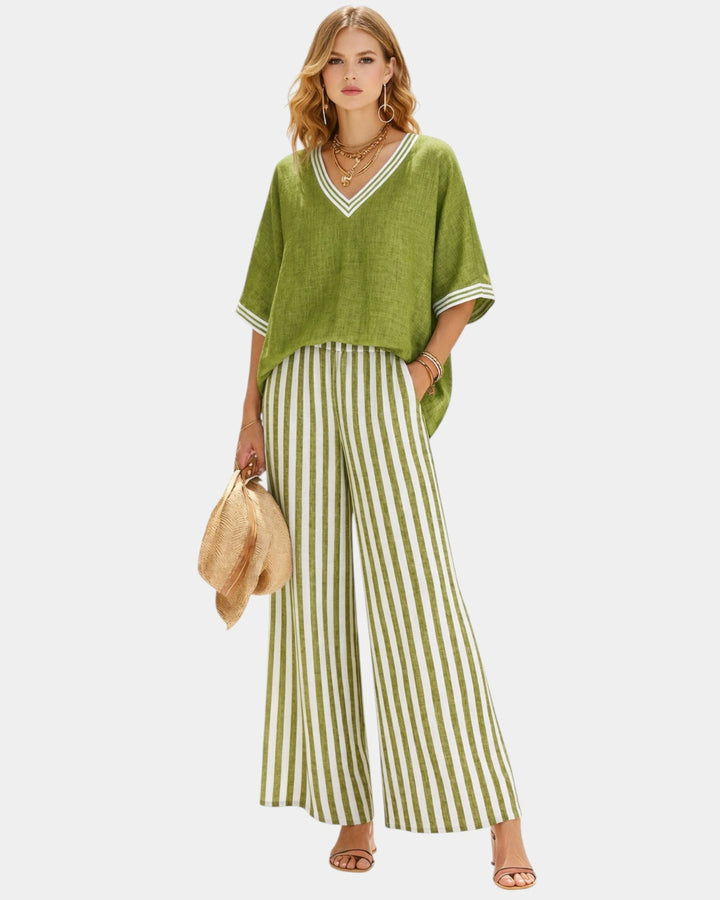 VERLAINE PARIS™| Ensemble pantalon et blouse à rayures