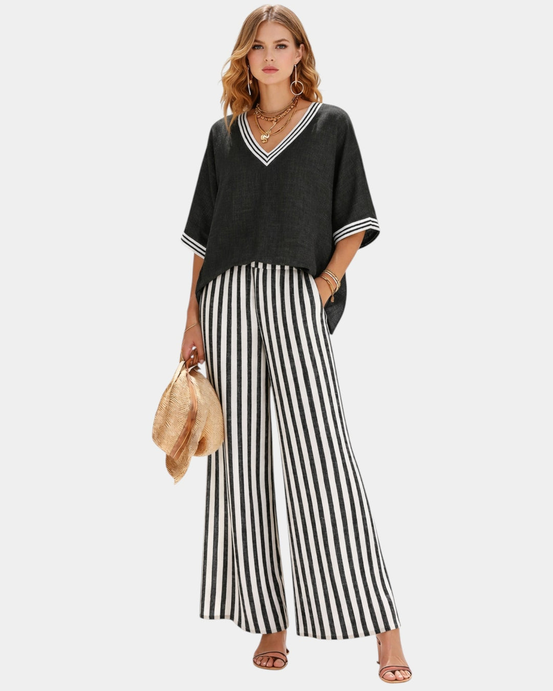 VERLAINE PARIS™| Ensemble pantalon et blouse à rayures
