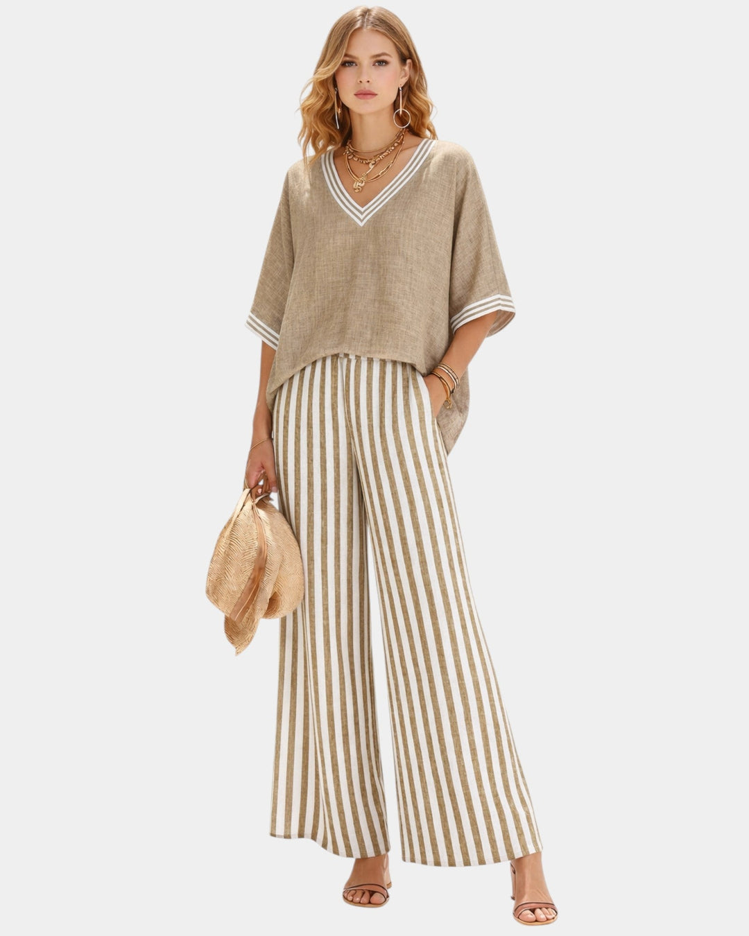 VERLAINE PARIS™| Ensemble pantalon et blouse à rayures