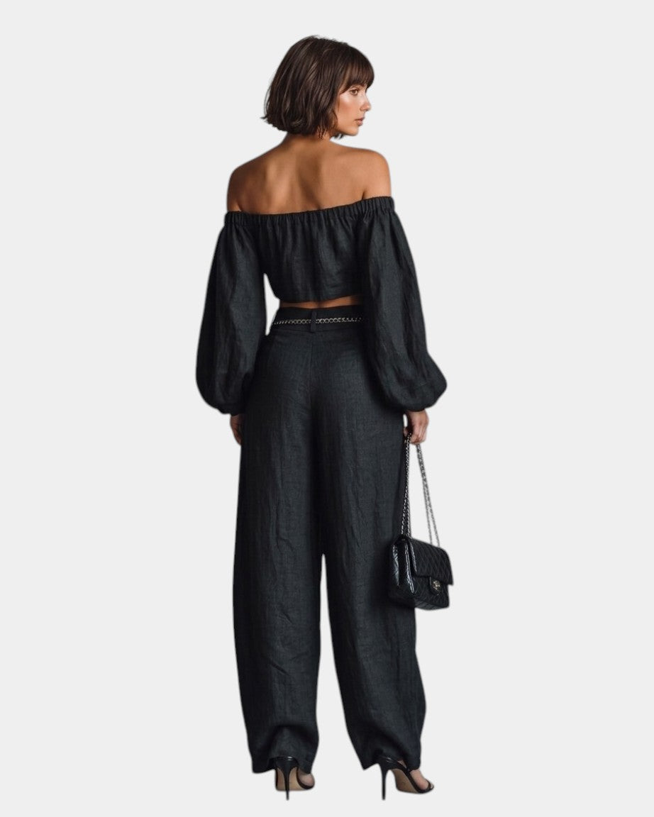 VERLAINE PARIS™| Ensemble à épaules dénudées avec pantalon large