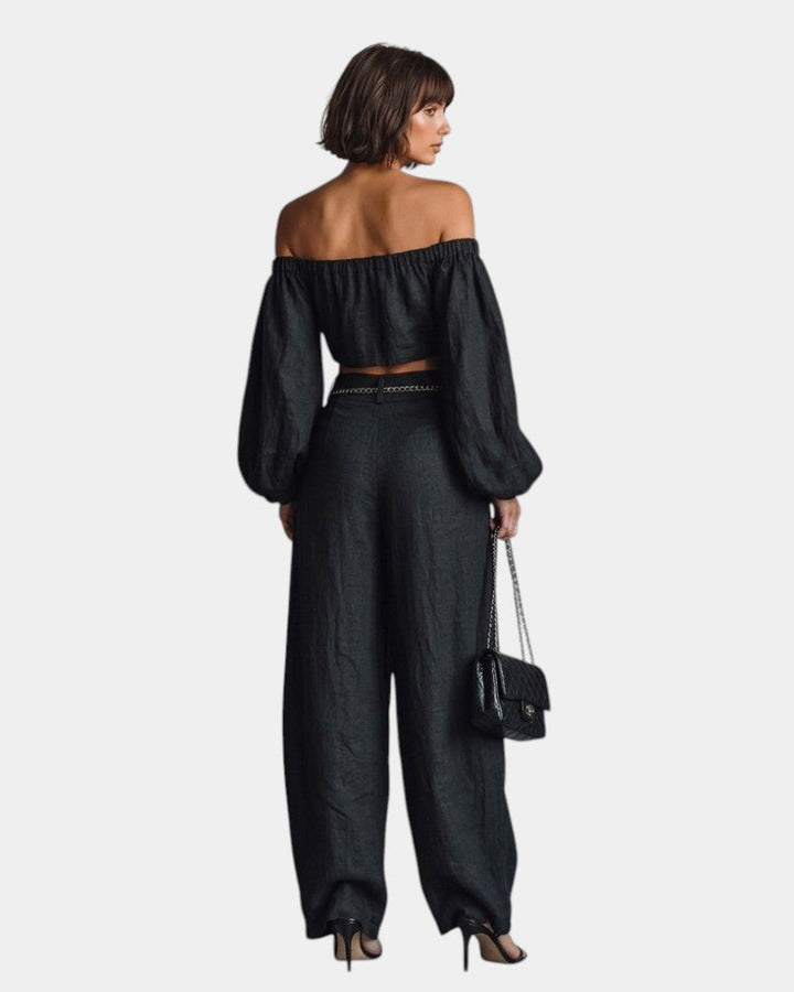 VERLAINE PARIS™| Ensemble à épaules dénudées avec pantalon large