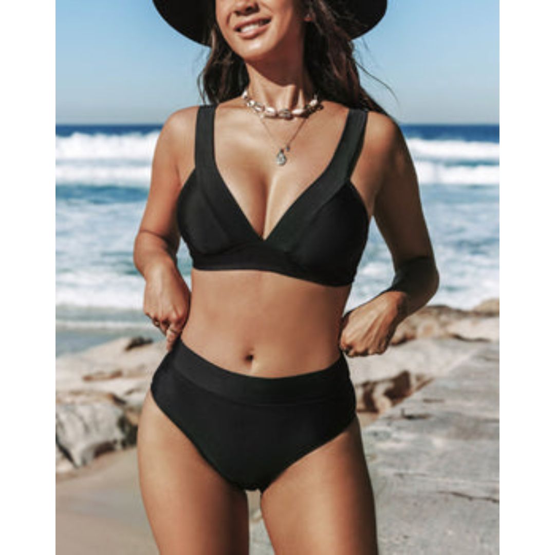 VERLAINE PARIS™- Maillot de bain uni à taille haute