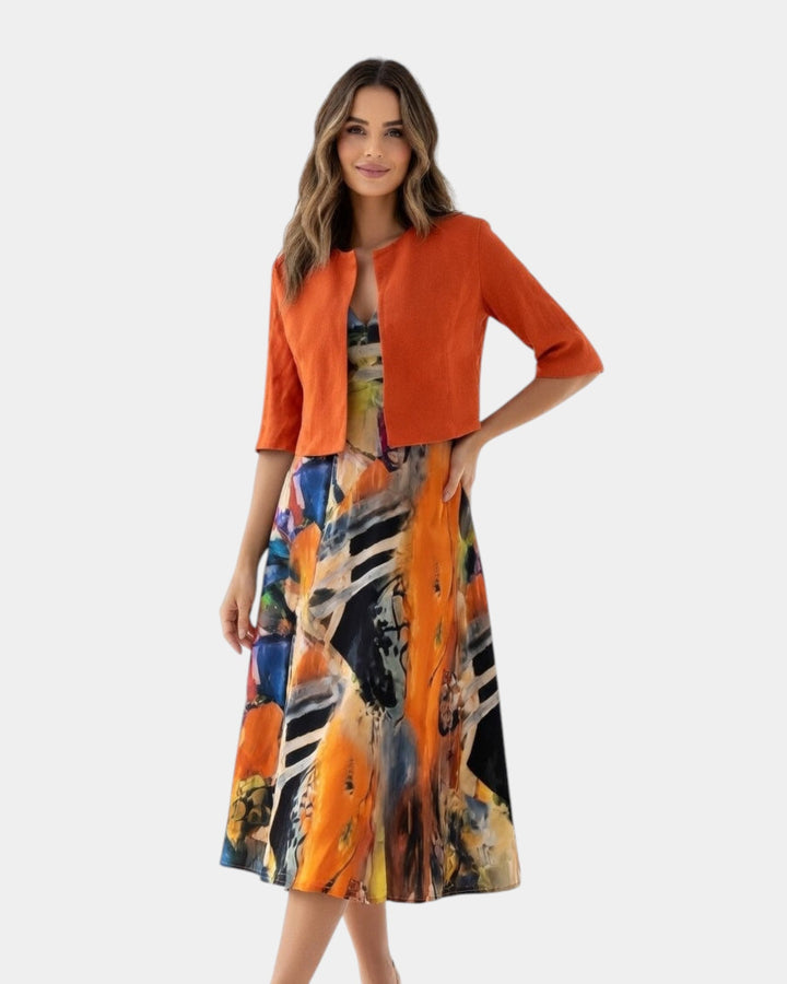 VERLAINE PARIS™| Robe midi fluide imprimée avec veste assortie