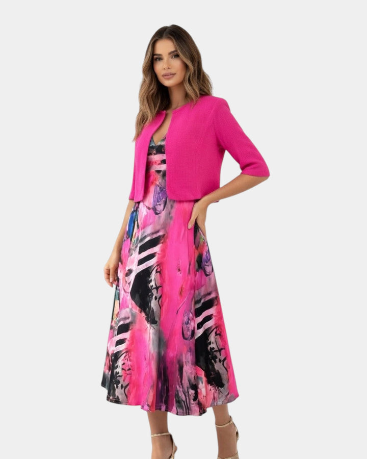 VERLAINE PARIS™| Robe midi fluide imprimée avec veste assortie