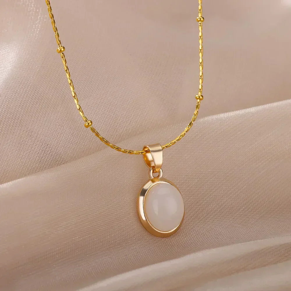 VERLAINE PARIS™ | Collier Pendentif Goutte d’Eau en Opale en Acier Inoxydable Doré Chic