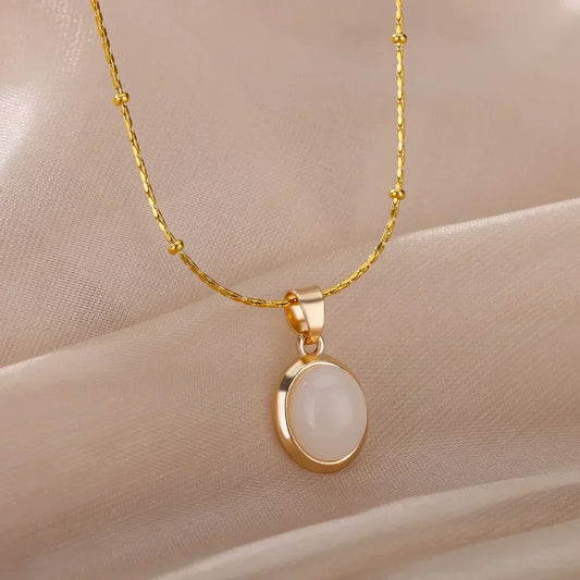 VERLAINE PARIS™ | Collier Pendentif Goutte d’Eau en Opale en Acier Inoxydable Doré Chic