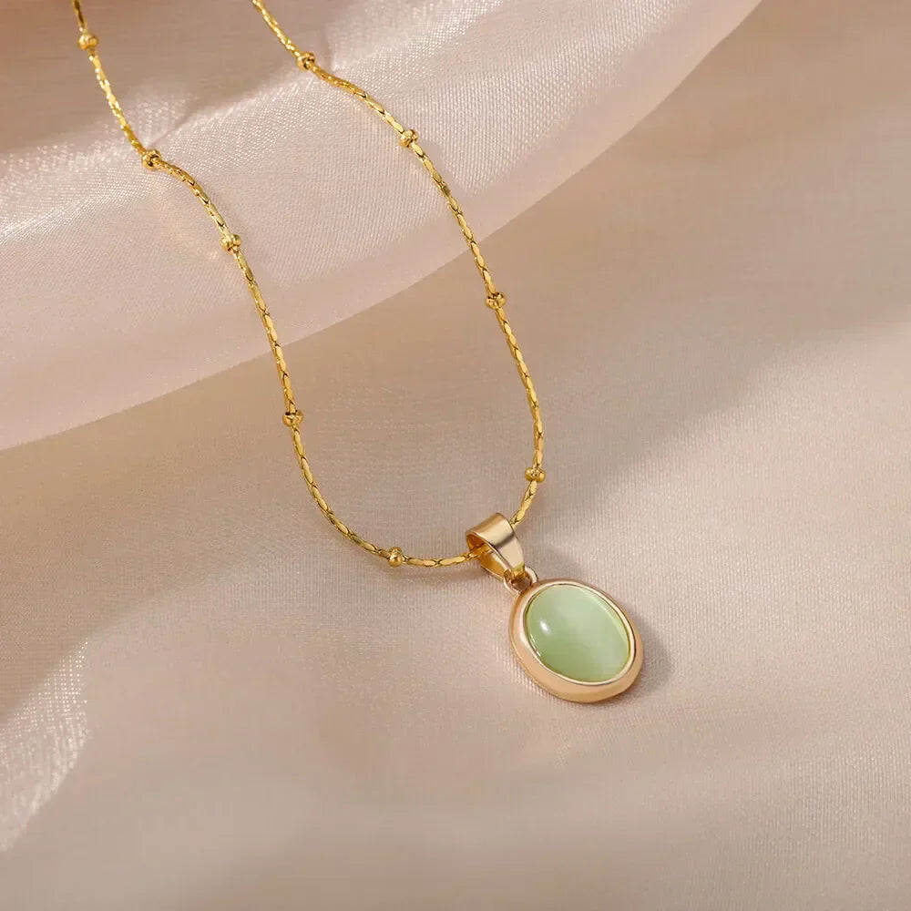 VERLAINE PARIS™ | Collier Pendentif Goutte d’Eau en Opale en Acier Inoxydable Doré Chic