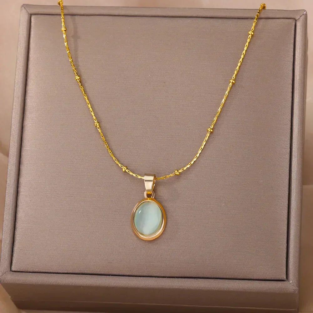 VERLAINE PARIS™ | Collier Pendentif Goutte d’Eau en Opale en Acier Inoxydable Doré Chic