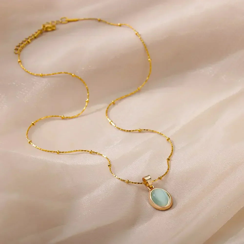 VERLAINE PARIS™ | Collier Pendentif Goutte d’Eau en Opale en Acier Inoxydable Doré Chic