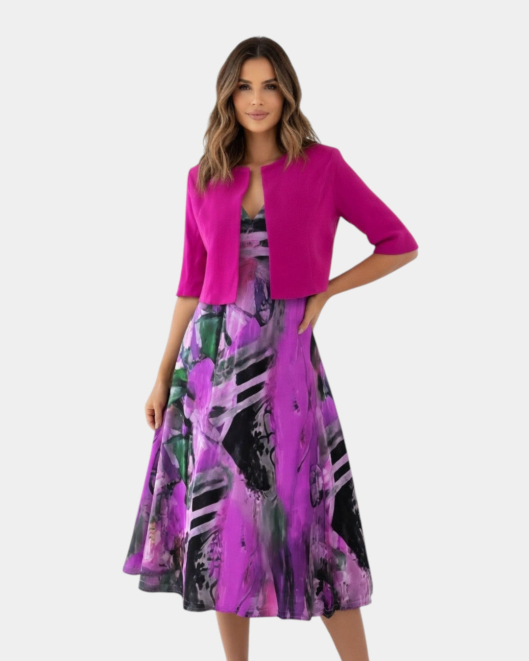 VERLAINE PARIS™| Robe midi fluide imprimée avec veste assortie