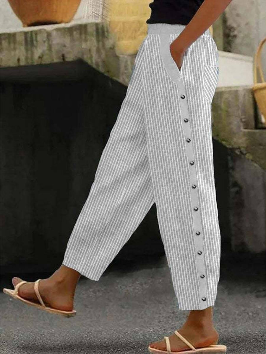 VERLAINE PARIS™- Pantalon à Boutons Rayé