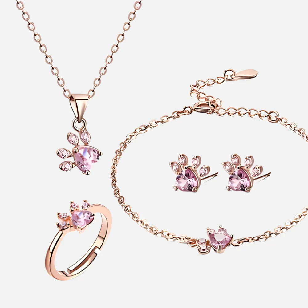 VERLAINE PARIS™ | Parure de bijoux 4 pièces avec patte et cœur en zirconia