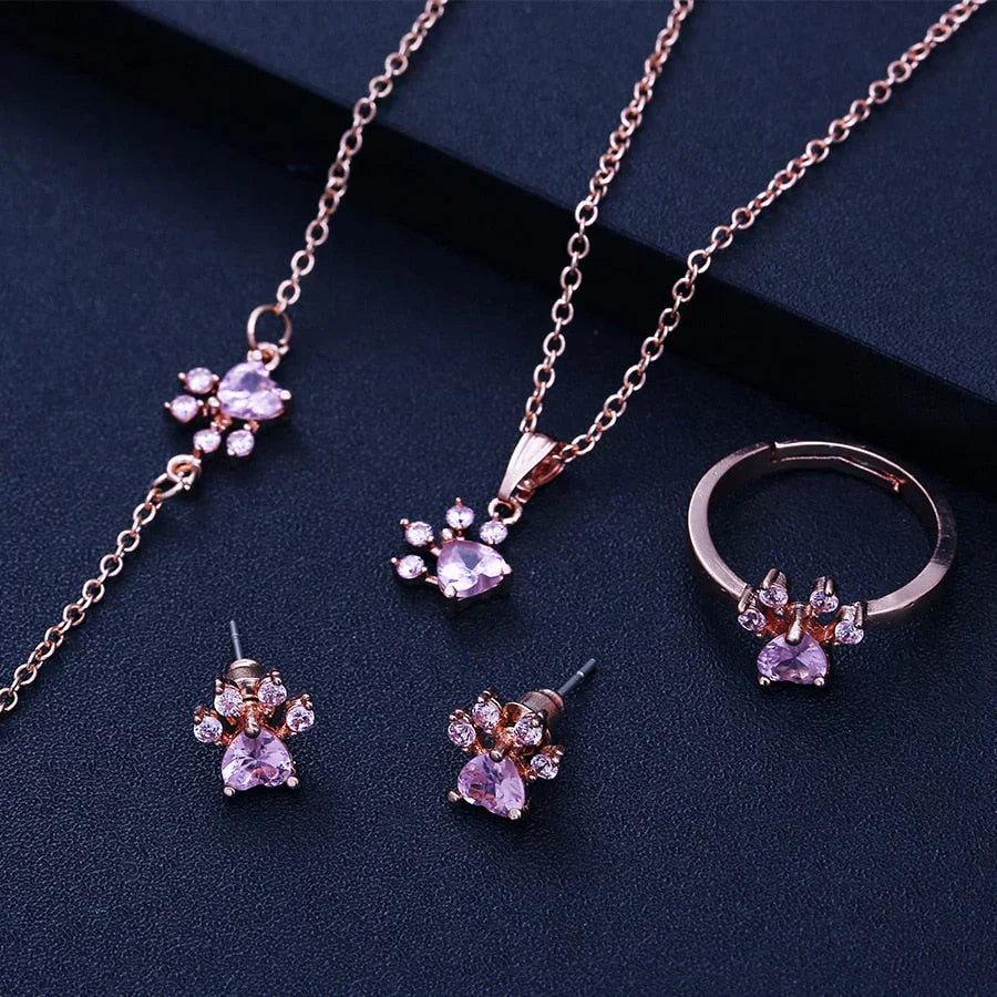 VERLAINE PARIS™ | Parure de bijoux 4 pièces avec patte et cœur en zirconia