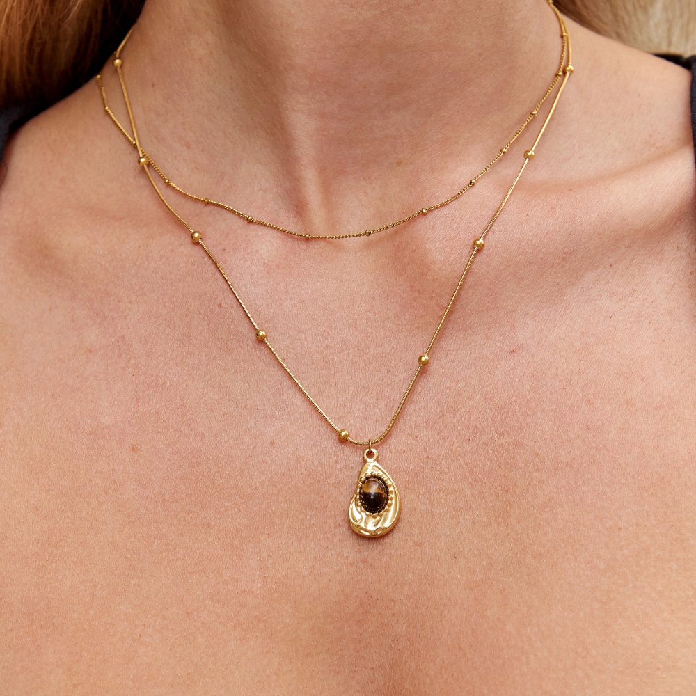 VERLAINE PARIS™ | Collier Élégant en Or avec Pierre Œil-de-Tigre